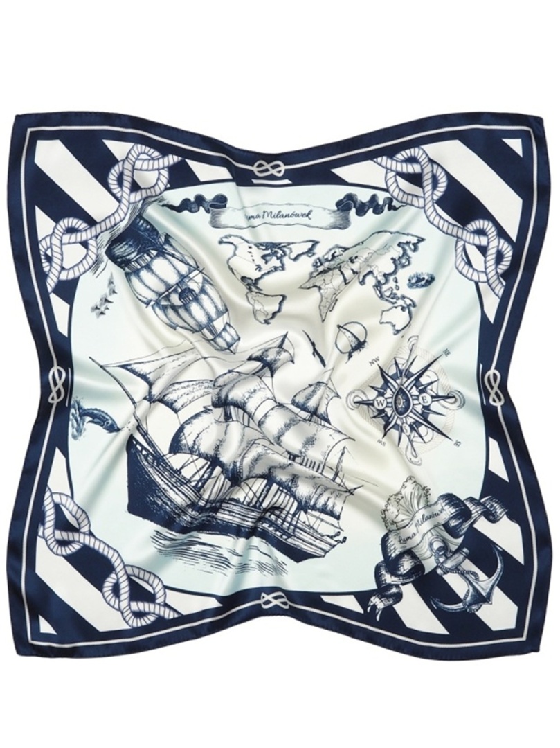 AD7-014 Jedwabna apaszka motyw morski 65x65cm
